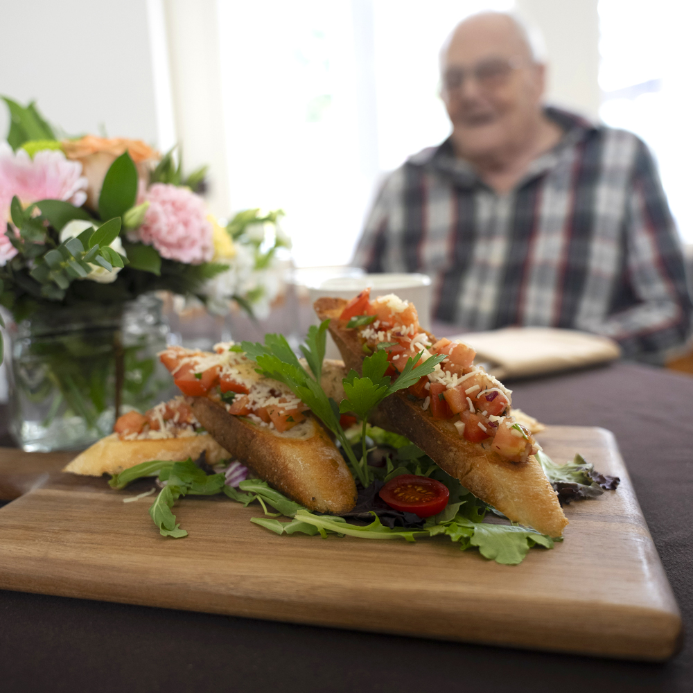 Fresh bruschetta appetizer served in the atrium dining room